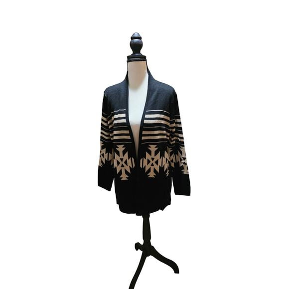 Super Line Geometric Knit Cardigan – Black – Open Front – Size S - Picture 2 of 5